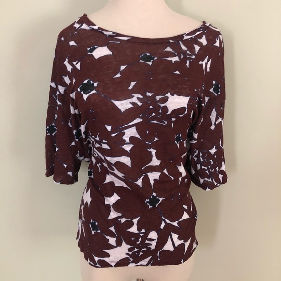 🆕 [Majestic Paris] Burgundy Print 100% Linen Top Sz: M - Picture 3 of 5